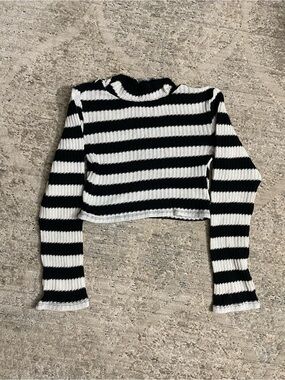 Zara Striped Black & White Ribbed Crop Top - Women's